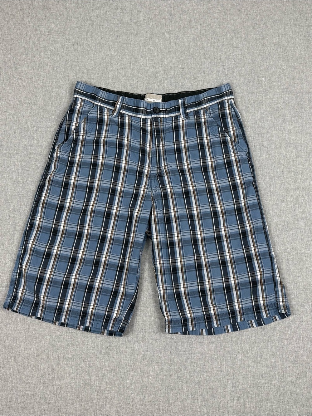 Public Opinion Blue Plaid Shorts 32 Cotton Flat Front Normcore